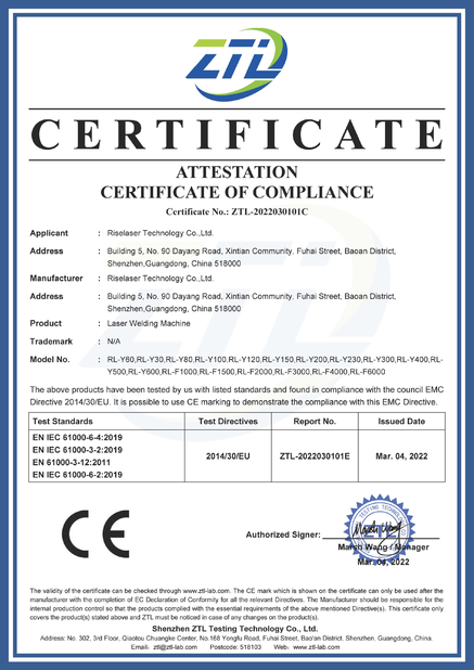 Κίνα Riselaser Technology Co., Ltd Πιστοποιήσεις
